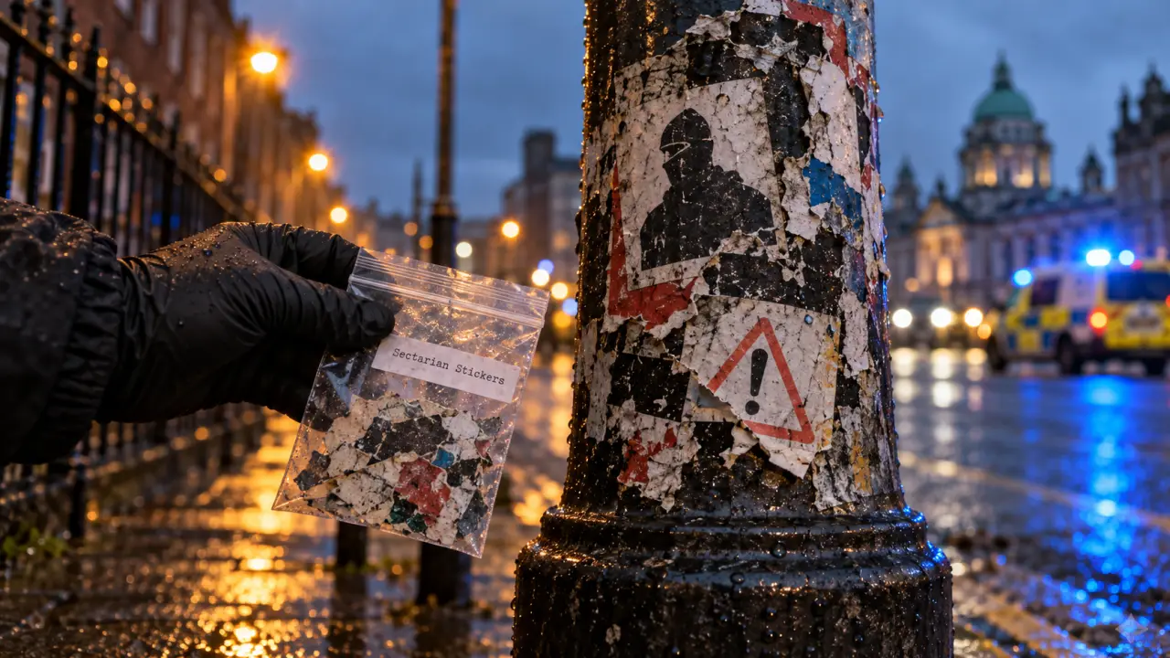 Sectarian stickers on Belfast lamppost reported to PSNI