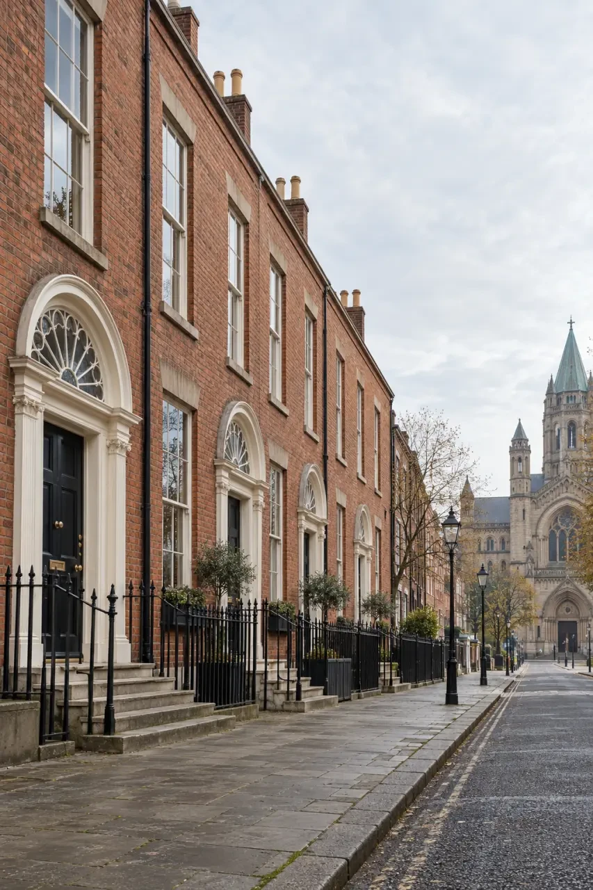 Donegall Street Belfast Georgian buildings with restored doorcases and spiderweb fanlights