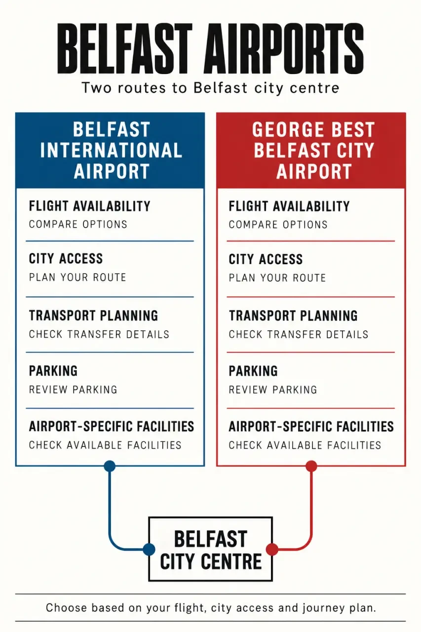 Belfast airports comparison showing Belfast International Airport and George Best Belfast City Airport