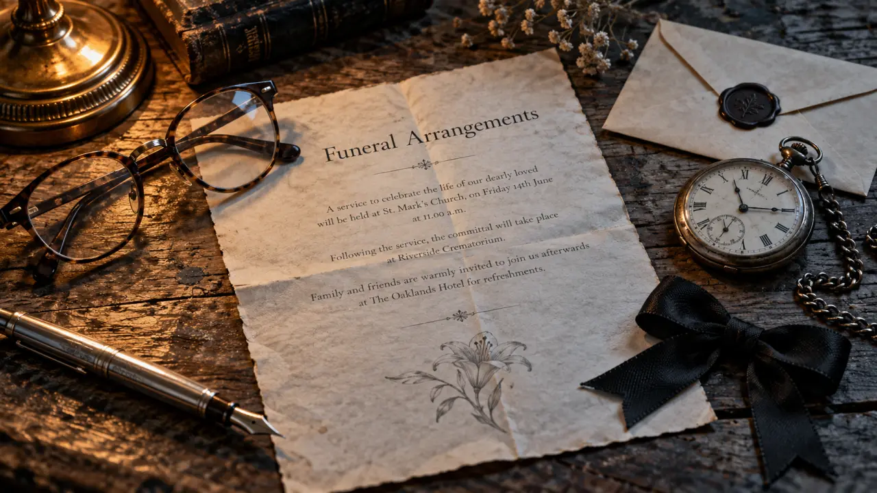 Funeral arrangements belfast telegraph notice on table, paper and pen