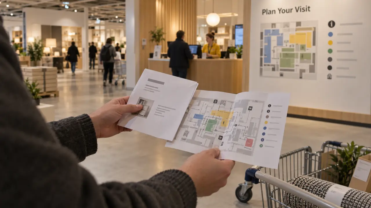 IKEA Belfast entrance layout with Plan Your Visit sign and map