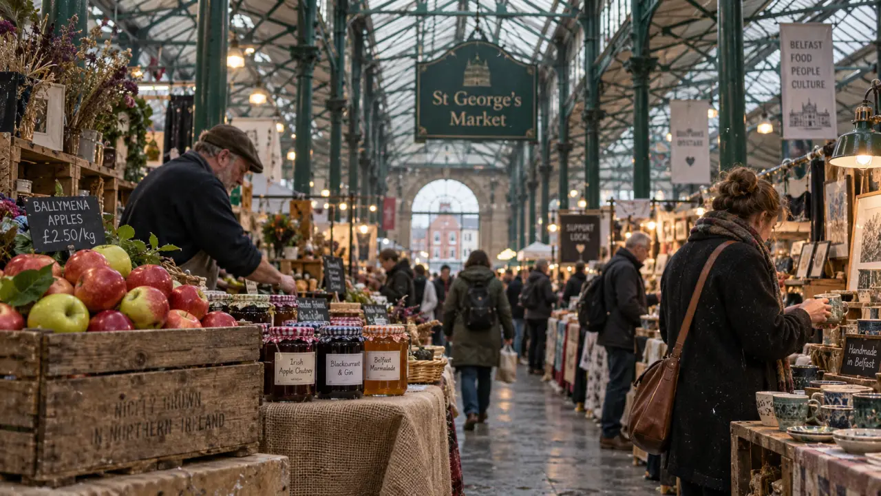 St George’s Market Belfast interior with food stalls